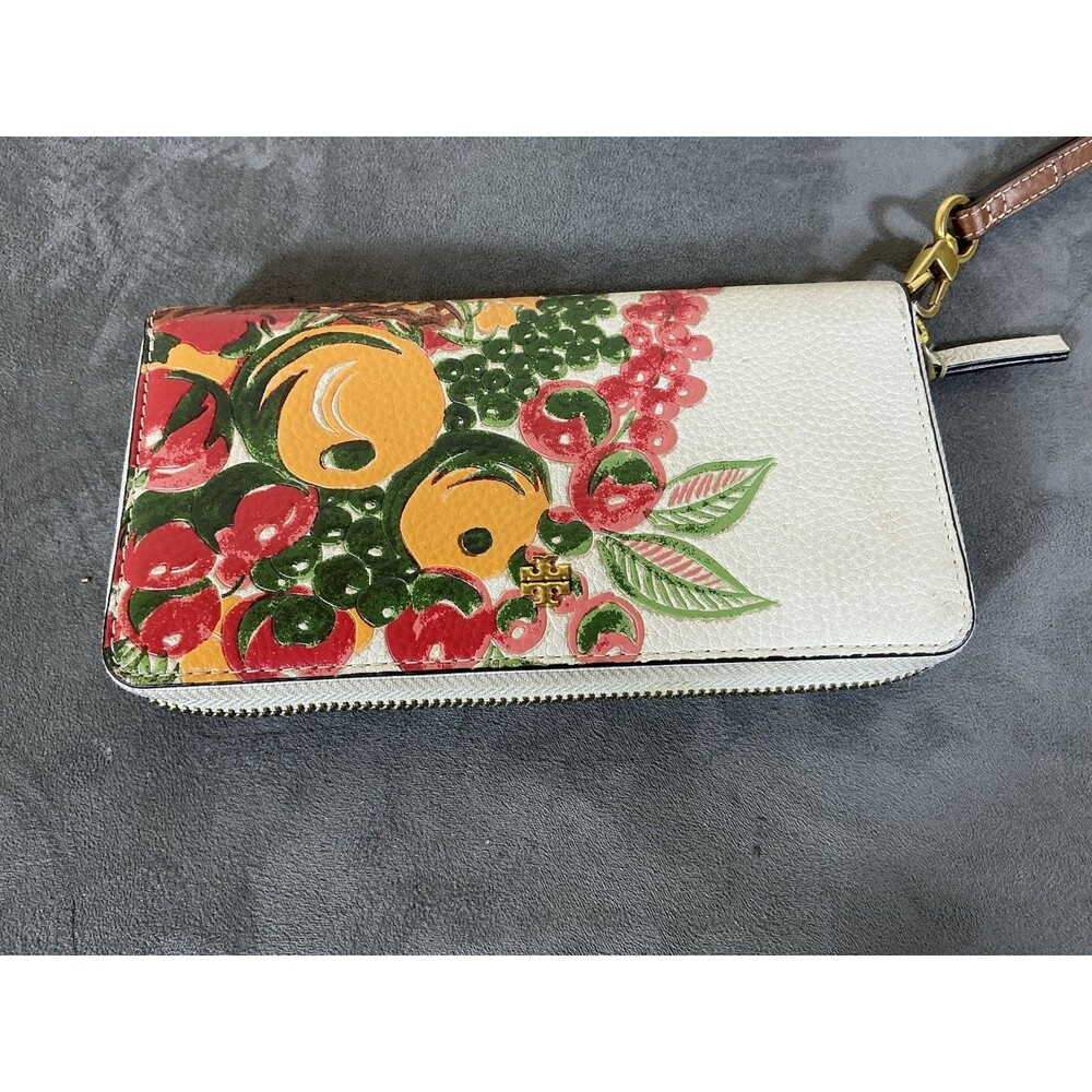 Tory Burch Women’s Wallet Floral Painted Luxury Cream Full Grain Leather